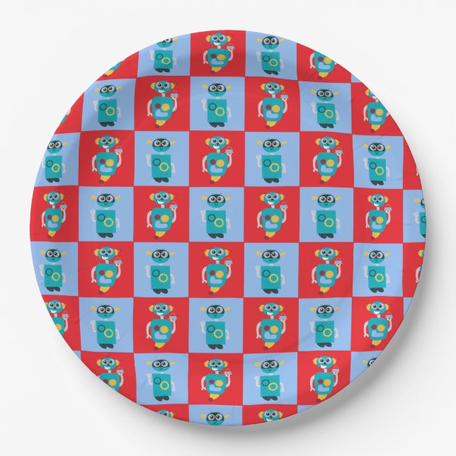 Prato De Papel Cool Robot Pattern Boys Birthday (Frente)