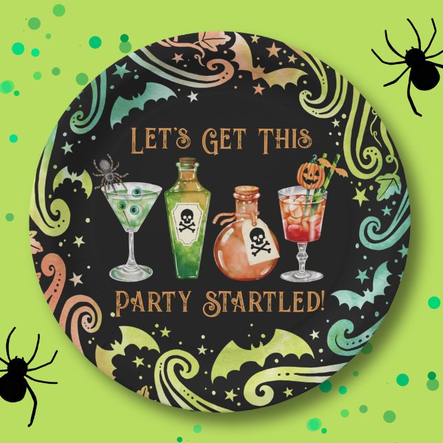 Prato De Papel Coquetéis e Festa de Halloween (Cocktails and Costumes Halloween Party Paper Plates)