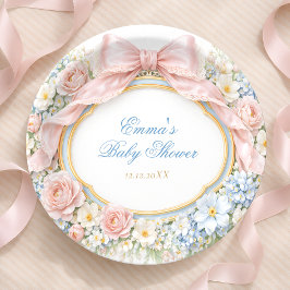 Prato De Papel Coquette Bow Garden Girl Baby Shower