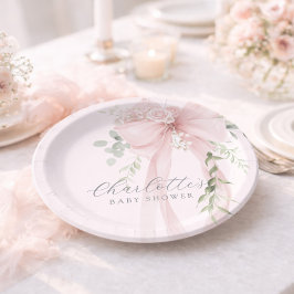 Prato De Papel Coquette Bow Greenery Baby in bloom baby Shower
