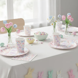 Prato De Papel Coquette Bunny & Pink Bows Easter Paper Plates