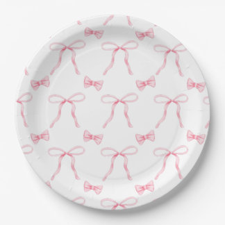 Prato de Papel Coquette com Laço Rosa para Anivers
