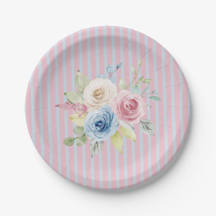 Prato De Papel Coquette floral rosa azul