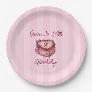 Prato De Papel Coquette Heart Birthday Cake Paper Plate