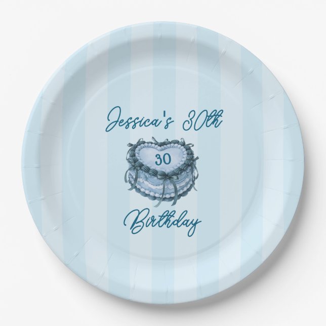 Prato De Papel Coquette Heart Birthday Cake Paper Plate (Frente)