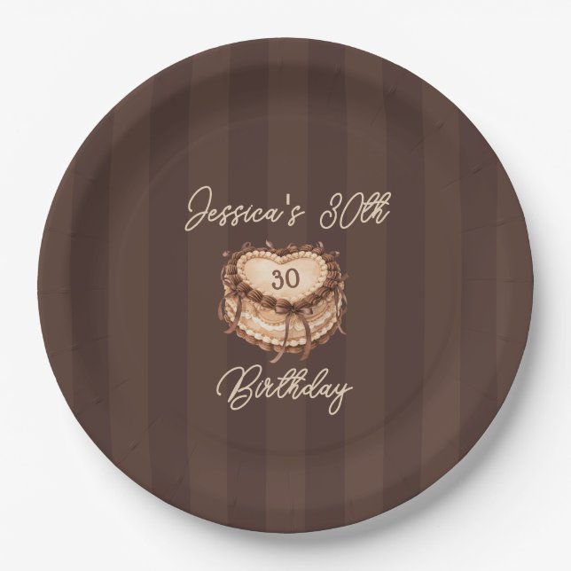 Prato De Papel Coquette Heart Birthday Cake Paper Plate (Frente)