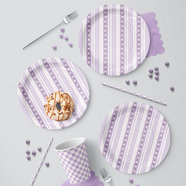 Prato De Papel Coquette Lavanda Floral Listra de Concha (Criador carregado)