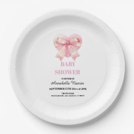 Prato De Papel Coquette Pink Bow Ribbon Girl Baby Shower