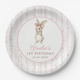 Prato De Papel Coquette Pink Bunny Birthday Party Paper Plates