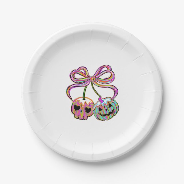 Prato De Papel Coquette Pumpkin Cherries Halloween (Frente)