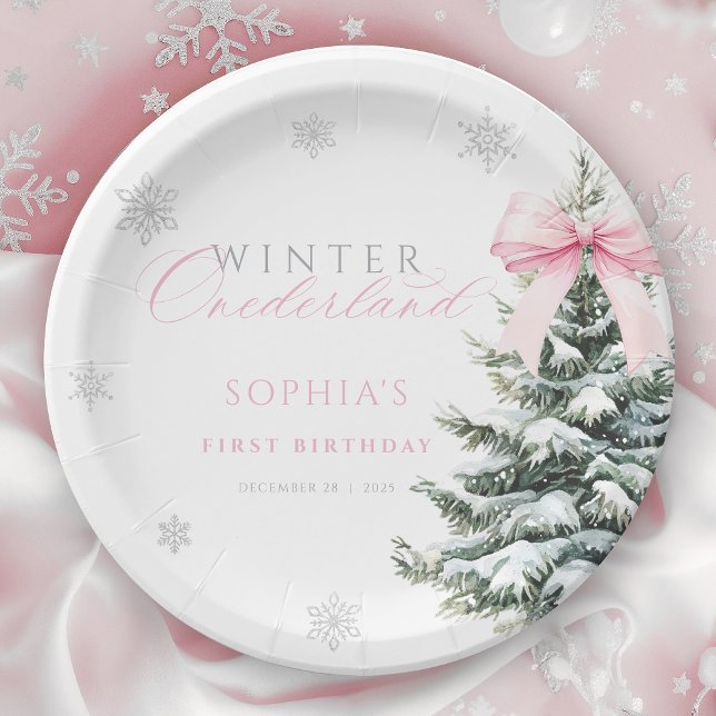 Prato De Papel Coquette Winter Onederland Primeiro Aniversário (Criador carregado)