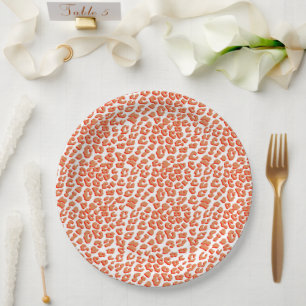 Prato De Papel Cor âmbar e Impressão Leopardo Branco