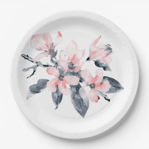 Prato De Papel Cor d'água da Classe das Flores Rosa e Cinzas