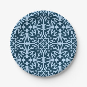 Prato De Papel Cor damasco Ikat - Índio escuro e azul claro