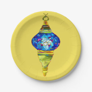 Prato De Papel Cor-de-água do mosaico das lâmpadas turcas azuis