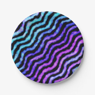 Prato De Papel cor de água ondulada - ciano e roxo: