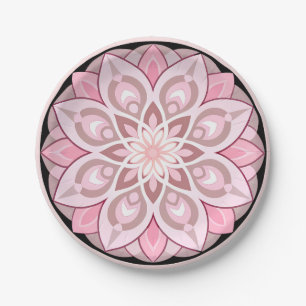 Prato De Papel Cor-de-rosa, branco com padrão de borda preta