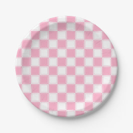 Prato De Papel Cor-de-rosa Checkered alinhado e branco