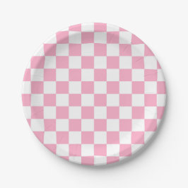 Prato De Papel Cor-de-rosa Checkered e branco