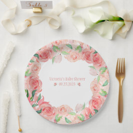 Prato De Papel Cor Floral Rosa Nome da Água Data Chá Rapariga