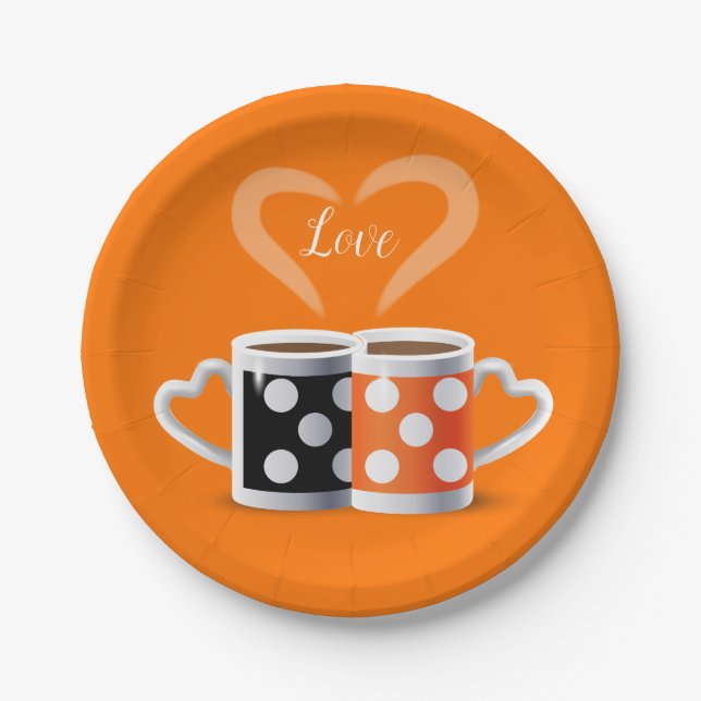 Prato De Papel Cor Laranja + Café Preto ou Pertencemos Juntos (Frente)