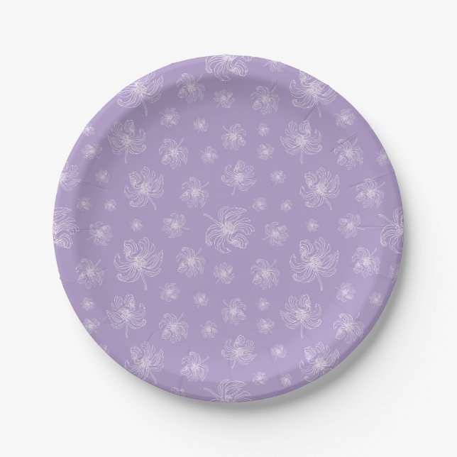 Prato De Papel Cor lilas clara e peônias brancas. (Frente)