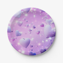 Prato De Papel Coração com Brilho Roxo 