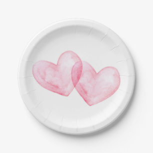 Prato De Papel Coração Cor-de-Água Rosa de Amor Bonito Coraç