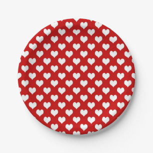 Prato De Papel Coração de amor vermelho e branco
