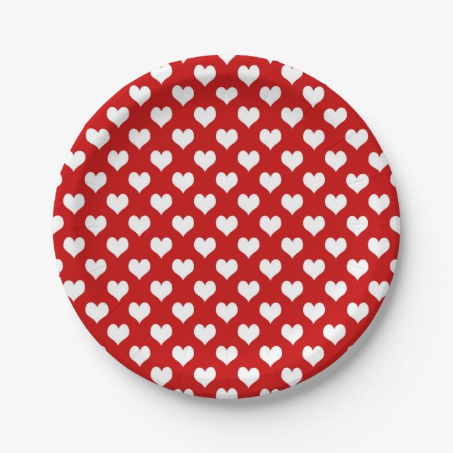 Prato De Papel Coração de amor vermelho e branco (Frente)