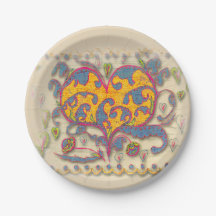 Coração de Arte Folclórica com folhas e flores Jan