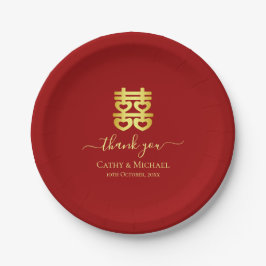 Prato De Papel Coração de casamento chinês vintage vermelho dupla