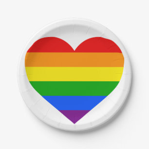 PRATO DE PAPEL CORAÇÃO DO ARCO-ÍRIS "