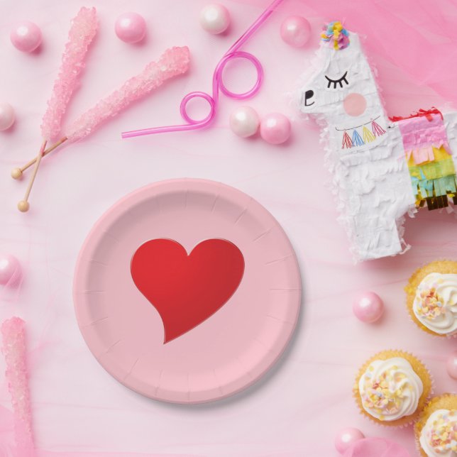 Prato De Papel Coração grande rosa vermelho fofo moderno feminino (Festa)