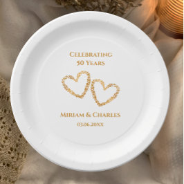 Prato De Papel Coração Personalizado de Aniversário de 50 Anos de