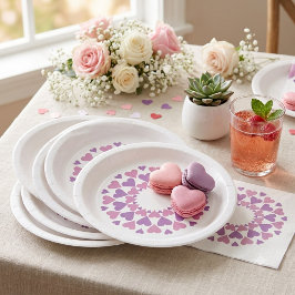Prato De Papel Coração Rosa e Roxo