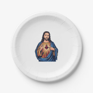 Prato De Papel Coração Sagrado Gravura Vintage Vetor Religioso De