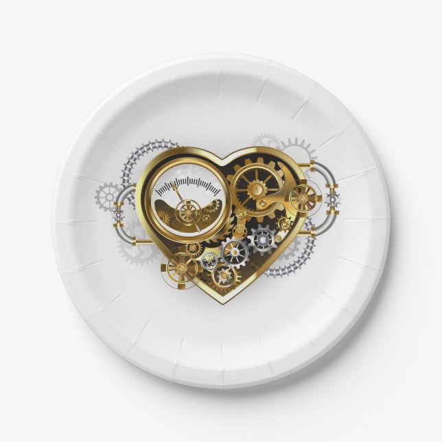 Prato De Papel Coração Steampunk com Manômetro (Frente)