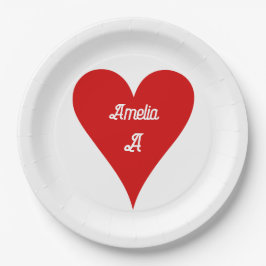 Prato De Papel Coração Vermelho Amor Dia dos Namorados Nome & Mon