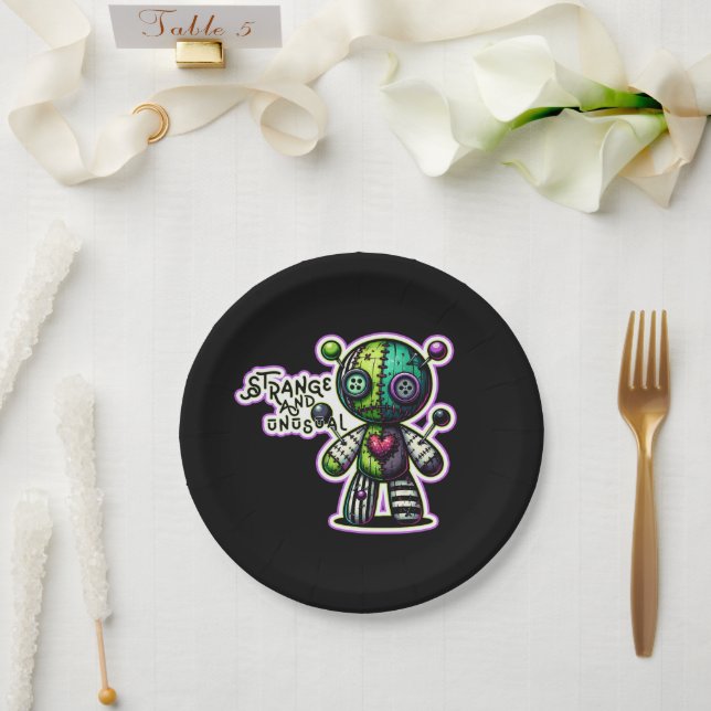 Prato De Papel Coração Violeta Verde Estranho e Incomum Urso Vodu (Casamento)