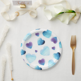 Prato De Papel Corações Azuis