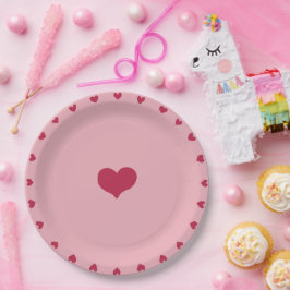 Prato De Papel Corações Brancos Vermelhos Brancos em Rosa Suave