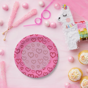 Prato De Papel Corações cor-de-rosa em qualquer placa de papel co