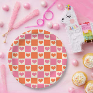 Prato De Papel Corações da Desktop Board em rosa, laranja e creme