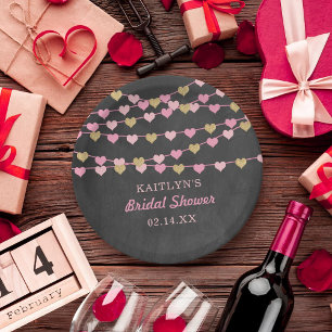Prato De Papel Corações de Amor em Corda para Chá de Noiva