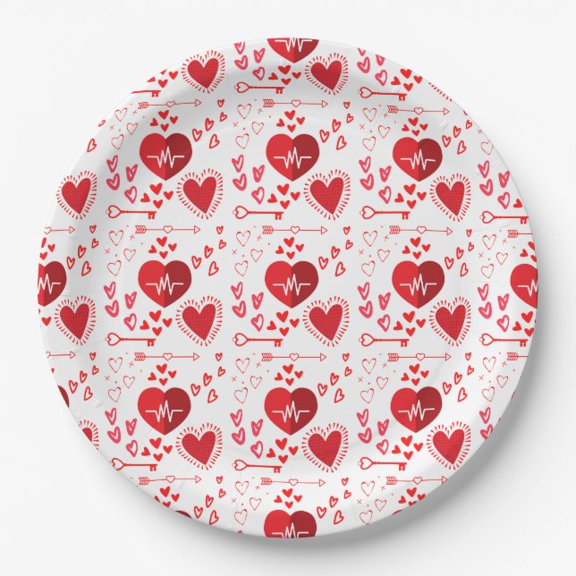 Prato De Papel Corações de amor vermelho e mel (Frente)