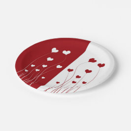 Prato De Papel Corações de Amor Vermelho Romântico Moderno
