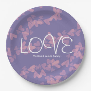 Prato De Papel Corações de Aquarela Flutuantes Rosa Roxo Amor