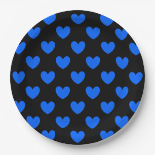 Prato De Papel Corações de polca azul em preto