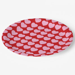 Prato De Papel Corações de São Valentim Cor-de-Rosa em Vermelho